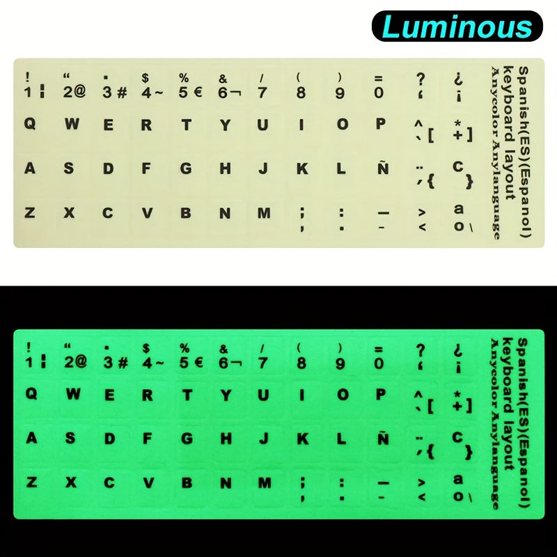 1pc Glow-in-the-Dark Keyboard Sticker for Mechanical Keyboards - Russian, Spanish, French, English - PE Material, Easy to Apply & Remove, Adapts to Multi-Language Typing Needs, Keyboard Customization|Glowinthedark Sticker|Dur