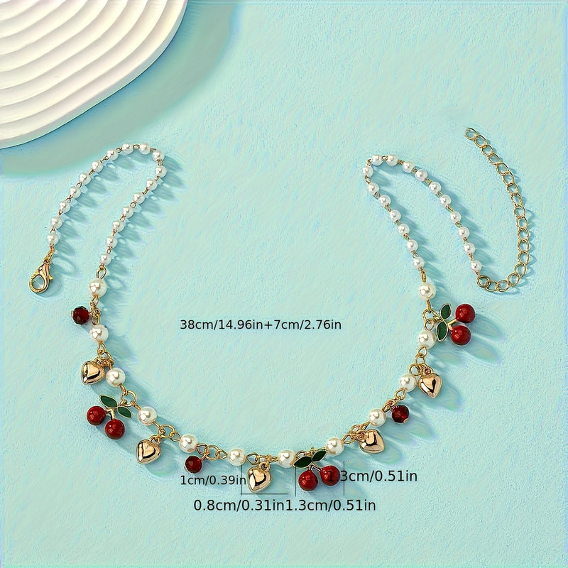 1pc Summer Fresh Sweet Heart-Shaped Faux Imitation Pearl Pendant Necklace, Unique Faux Imitation Pearl Heart Bead Chain, Holiday Gift, Exquisite Present for Friends