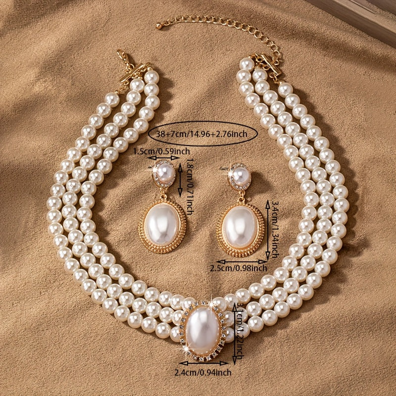 stylish Imitation Pearl necklace and a pair of stylish Imitation Pearl pendant earrings for Women&