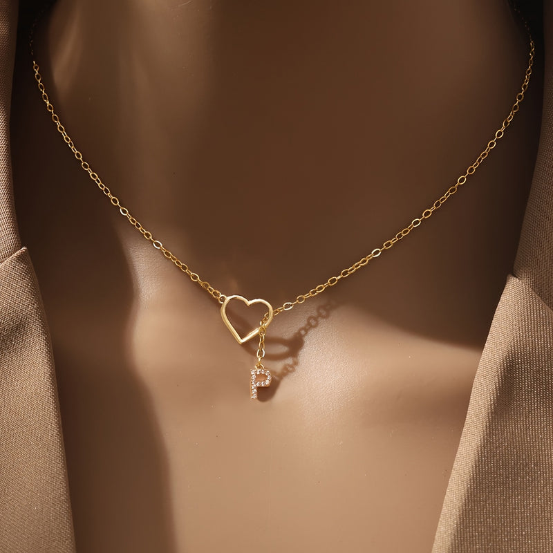 Personalized Letter Pendant Necklace with zirconia Heart Charm, A-Z Initials, Copper Chain, Versatile for Party And Vacation - Elegant Jewelry Gift for Women And Teen Girls