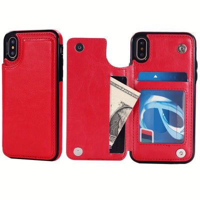 جراب iPhone قابل للطي من الجلد الصناعي عالي الجودة مع فتحات للبطاقات وحامل مقاوم للصدمات متوافق مع موديلات مختلفة بما في ذلك X XR XS Max 11 pro 12 pro 13 pro 14 15 16 SE 6 7 8 plus