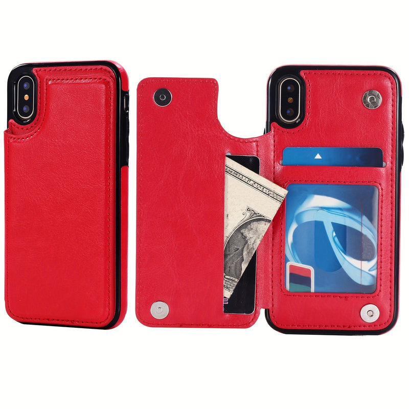 جراب iPhone قابل للطي من الجلد الصناعي عالي الجودة مع فتحات للبطاقات وحامل مقاوم للصدمات متوافق مع موديلات مختلفة بما في ذلك X XR XS Max 11 pro 12 pro 13 pro 14 15 16 SE 6 7 8 plus