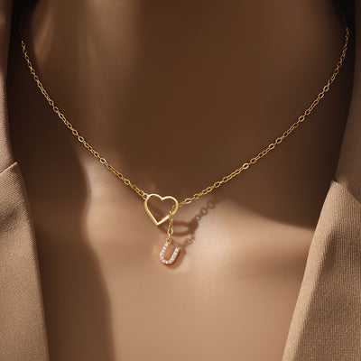 Personalized Letter Pendant Necklace with zirconia Heart Charm, A-Z Initials, Copper Chain, Versatile for Party And Vacation - Elegant Jewelry Gift for Women And Teen Girls