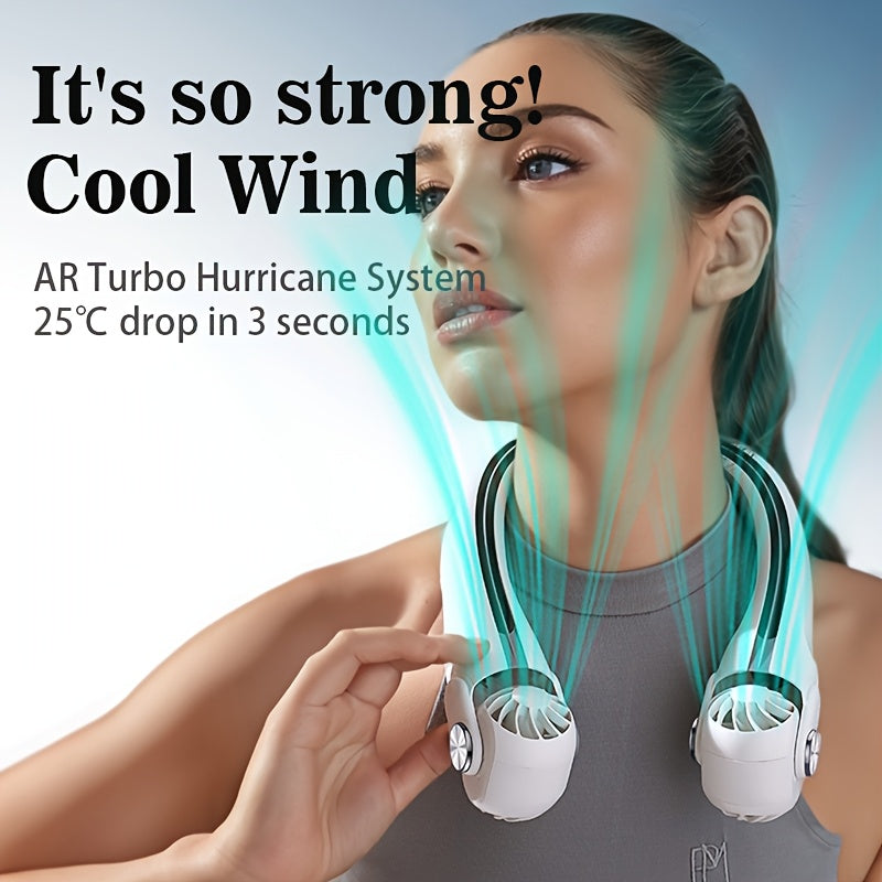 1pc 2025 New Portable Neck Fan, Bladeless Fan, Upgraded with Rotatable Airflow Direction, 360° Surround Outlet, Wearable Neck Fan Rechargeable, Perfect for Outdoor, Sports, Camping, Travel Use