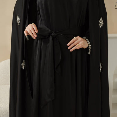 Women'S Elegant Muslim Abaya - Heavy Rhinestone-Embellished Long Sleeve Shawl Robe with Batwing Sleeves & Floor-Length Design, Loose Fit Islamic Dress for Ramadan, Prayer, Daily Wear - Modest Muslim Clothing (MOA067), Abaya F