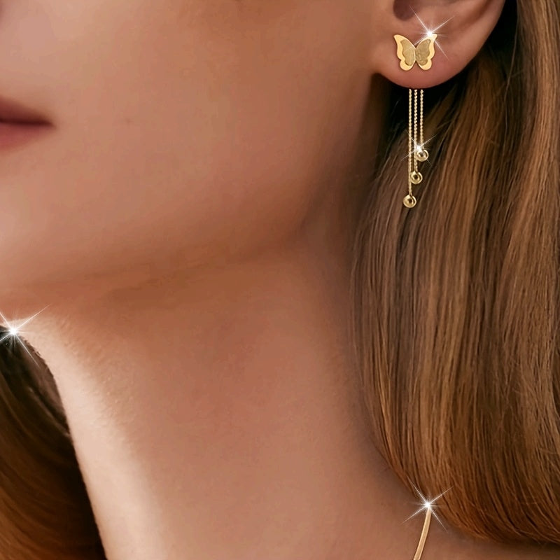 A Pair of Butterfly Tassel Earrings Made of Stainless Steel, Stylish And Classic, New for The Autumn And Winter Season.