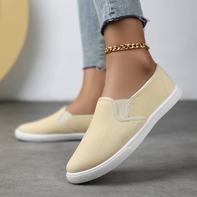 Women's Simple Solid Color Canvas Shoes, Casuals Slip On Outdoor Shoes, Lightweight Low Top Shoes