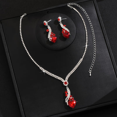 One Necklace + One Pair of Earrings Two-Piece Set Love Heart Necklace and Earrings Wedding Jewelry Suitable for Dress Banquet Wear