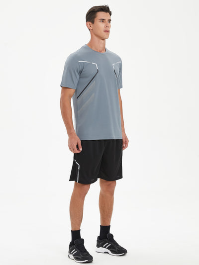 2pcs Men's Stripe Decor Short Sleeve T-shirt + Shorts Sports Set, Casual Quick-drying Summer Fitness Clothing As Gift