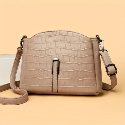 Women'S Multi-Compartment Crossbody Bag with Adjustable Strap - Synthetic, Zipper Closure, Elegant Geometric Pattern in Beige, Burgundy, Black, and White - Perfect for Casual or Formal Occasions, Crossbody Purse