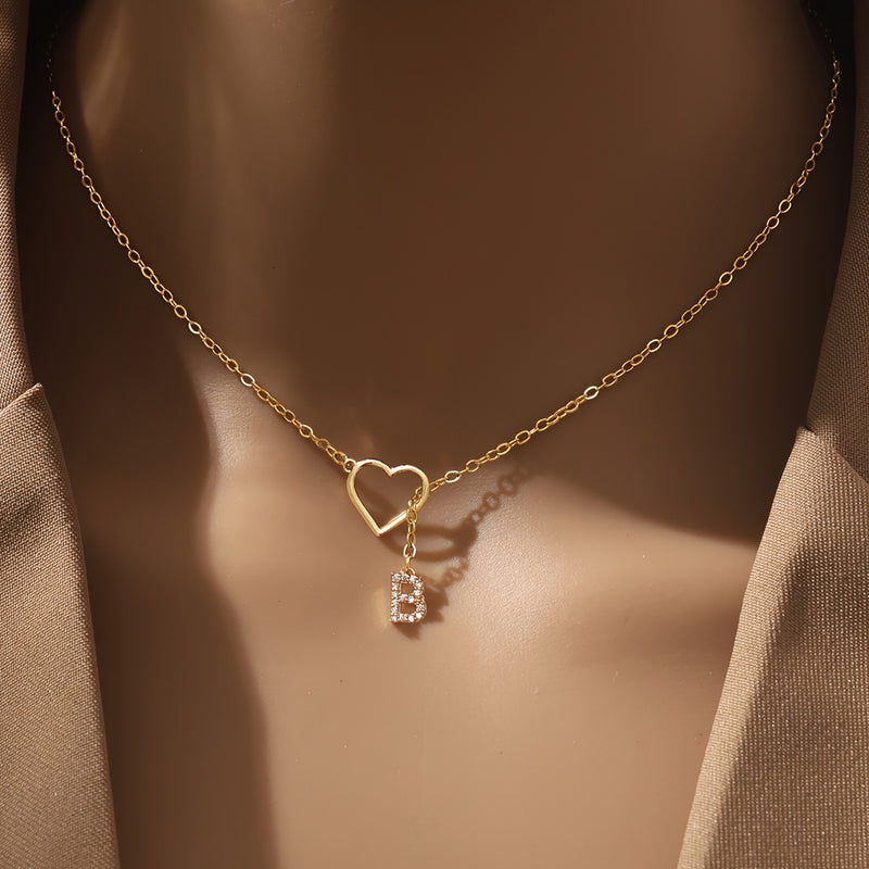 Personalized Letter Pendant Necklace with zirconia Heart Charm, A-Z Initials, Copper Chain, Versatile for Party And Vacation - Elegant Jewelry Gift for Women And Teen Girls