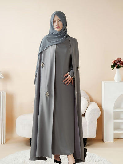 Women'S Elegant Muslim Abaya - Heavy Rhinestone-Embellished Long Sleeve Shawl Robe with Batwing Sleeves & Floor-Length Design, Loose Fit Islamic Dress for Ramadan, Prayer, Daily Wear - Modest Muslim Clothing (MOA067), Abaya F