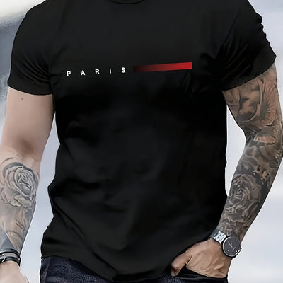 Men'S Gradient City Theme Letter Print Casual Sports T-Shirt, Polyester Crew Neck Tee, with Slight Stretch, for Summer - Versatile for Running, Training, Hiking, Daily & Casual Wear, Adult & Teen Unisex Style