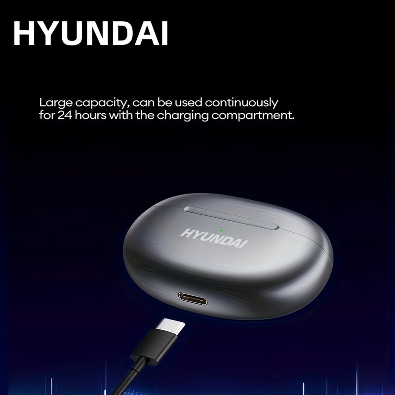 HYUNDAI 2025 Hot Selling Wireless Wireless Earbuds - Low Latency, Long Battery Life, Sound Isolation, with Mic for Gaming, Sports, and Music, Touch Control, USB-C Charging, Semi-Open Back Design, Condenser Microphone, Ideal f