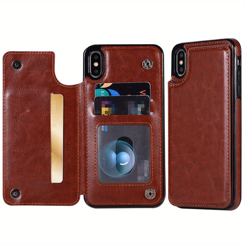 جراب iPhone قابل للطي من الجلد الصناعي عالي الجودة مع فتحات للبطاقات وحامل مقاوم للصدمات متوافق مع موديلات مختلفة بما في ذلك X XR XS Max 11 pro 12 pro 13 pro 14 15 16 SE 6 7 8 plus
