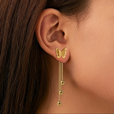 A Pair of Butterfly Tassel Earrings Made of Stainless Steel, Stylish And Classic, New for The Autumn And Winter Season.