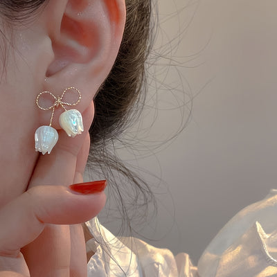 [NEW]A Pair of 2pcs, Bow Tulip Flower Earrings, High-Quality Jewelry, Upgraded Temperament Earrings, High-End Decorative Earrings, Suitable for Daily Wear, Wedding Season Accessories, Suitable for Gifts for Girlfriends, Class