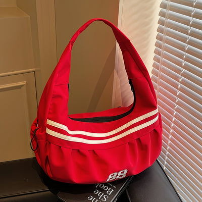 Stylish Women's Large Capacity Nylon Shoulder Bag - Casual Underarm Sports Backpack with "8B" Design, Zipper Closure, and Multiple Compartments for Work, Shopping, Travel, and Daily Use (Red/White/Black), Stylish Embroidery,