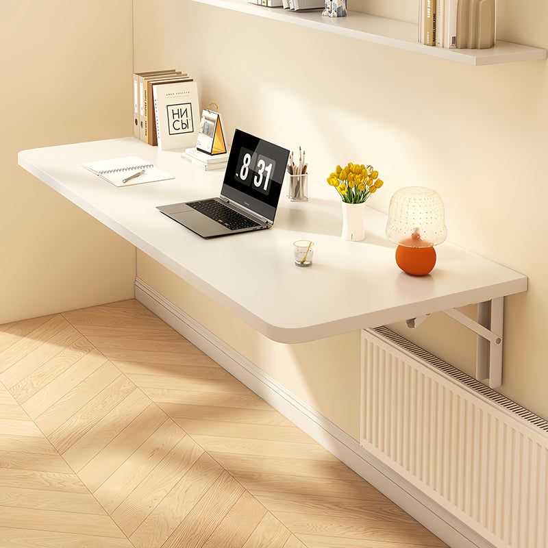 Space-Saving White Wooden Wall-Mounted Folding Desk - Adjustable & Foldable Computer Monitor and Laptop Stand with Cork Material, Ideal for Home & Office Organization, Perfect for Kitchen, Dorms