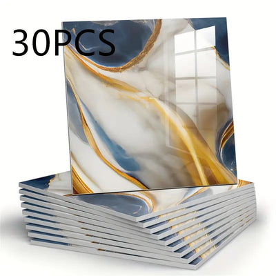 30pcs Marble Wall Stickers - Self-Adhesive Foam Panels, Thickened Design Vinyl Wallpaper for Bathroom, Living Room, Kitchen, Bedroom Renovation - Easy Peel & Stick Home Decor, Wall Stickers for Walls, Kitchen Makeover, Elegan