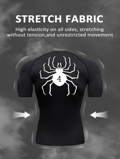 Spider Pattern Compression Shirts Men's Short Sleeve Athletic Undershirt Gear T-shirt For Sports Workout (Pants Not Included)