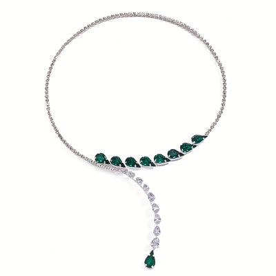Elegant Emerald Green Teardrop Rhinestone Necklace for Women - Sparkling Wedding & Party Jewelry, Bridal Necklace with Luxury Gemstone Design, Year-Round Versatile Formal Accessory, Wedding Jewelry, Sophisticated Style, Intri