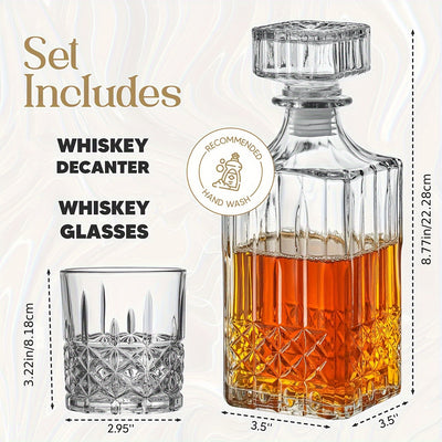 MAMSHIB 3pcs Whiskey Decanter Set 7pcs - Elegant Glass Spirits Carafe with Pour Spout& Stopper - Premium Roostertail& Liquor Decanting Kit for Bourbon, Scotch, Rum - Ultimate Barware Gift Set for Home Bars, Parties, Holidays&