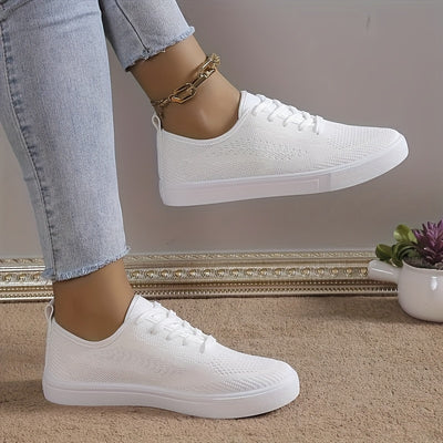 Women's Solid Color Sneakers, Casual Lace Up Outdoor Shoes, Lightweight Low Top Shoes