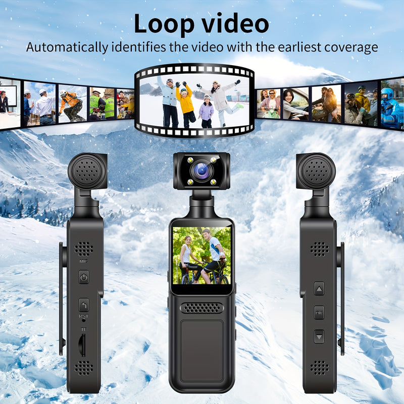 4K handheld stabilizer pocket sports camera, 4K HD camera with 180 ° rotating lens, 1.3-inch screen, portable rechargeable, Vlog camera, suitable for action shooting