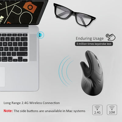 XNOIK Vertical Ergonomic Wireless Mouse - 2.4GHz, 1200-3200 DPI, 6-Button Ultra-Quiet Design, 3-Device Connectivity for PC/Laptop/Windows, Durable Plastic (Battery Not Included), Wireless Mouse for Laptop