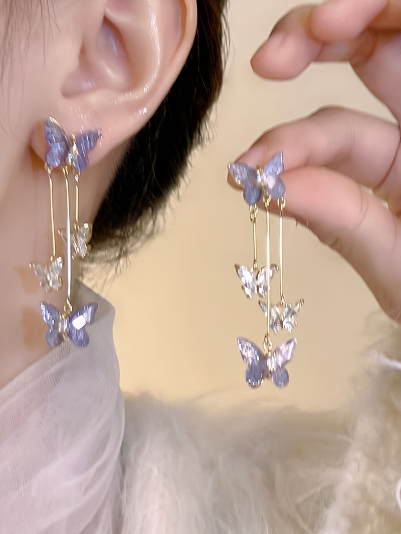 Elegant & Cute Style, Light Purple Small Butterfly Tassel Earrings, Delicate Temperament Accessory For Party & Daily Wear, Idea Gift