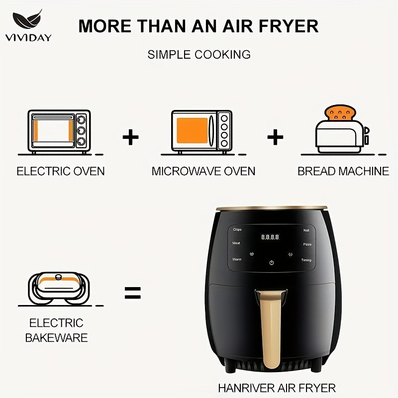 British household air fryer intelligent touch display screen electric fryer suitable for roasted chicken, french fries, chicken wings large capacity electric fryer kitchen air fryer