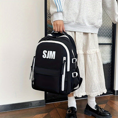 حقيبة ظهر أكسفورد متينة للسفر - حقيبة مدرسية عملية جذابة بصريًا بأحزمة قابلة للتعديل، وحجرات متعددة، وسحاب للإغلاق، بتصميم أبيض وأخضر، حقيبة ظهر عملية | حقيبة أنيقة وعملية | خامة أكسفورد