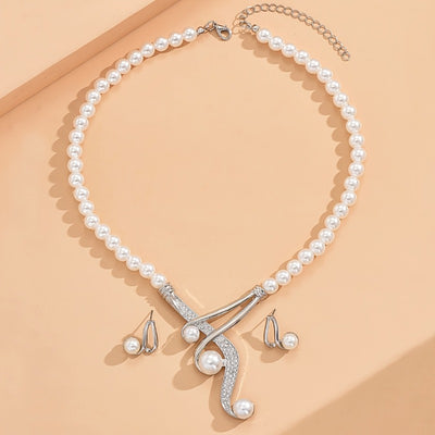 A Necklace and A Pair of Earrings, Imitation Pearl Necklace and Earrings, Bridal Banquet Sexy Imitation Pearl Necklace