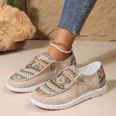 Women's Ethnic Style Printed Canvas Shoes, Casual Lace Up Outdoor Shoes, Lightweight Low Top Sneakers