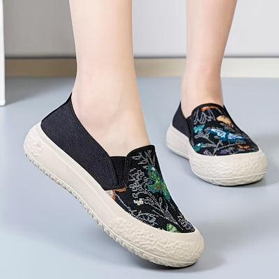 Women's Butterfly Pattern Canvas Shoes, Casual Slip On Outdoor Shoes, Lightweight Low Top Shoes