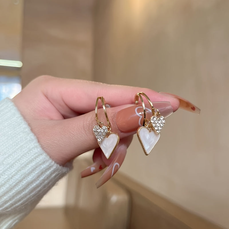 Elegant Red Heart Dangle Earrings with Sparkling Rhinestones - Cute & Chic, Perfect for Daily Wear or Gifting on Valentine&