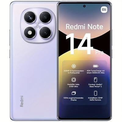 The Xiaomi Redmi Note 14 Pro Smartphone features a 6.67-inch AMOLED display with 120Hz refresh rate and 1080P resolution. It is powered by the Helio G100-Ultra Octa-Core processor and boasts a 200MP camera with OIS. The phone
