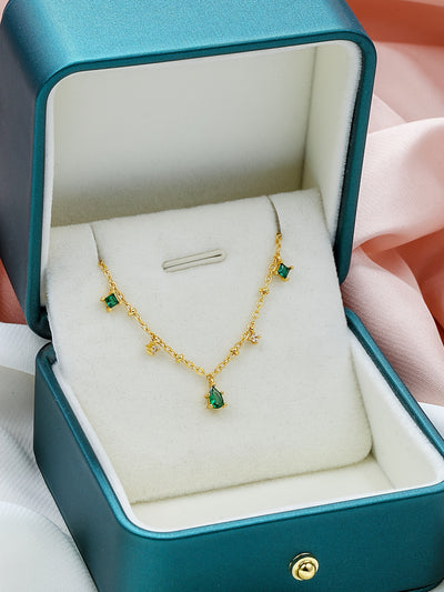 Cute Minimalist Green Zirconia Pendant Necklace Plated with