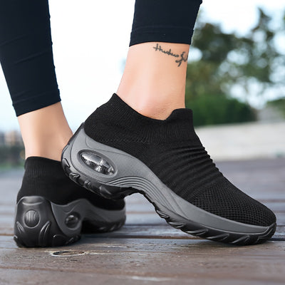 Women's Breathable Knit Chunky Sneakers, Casual Slip On Outdoor Shoes, Comfortable Low Top Shoes