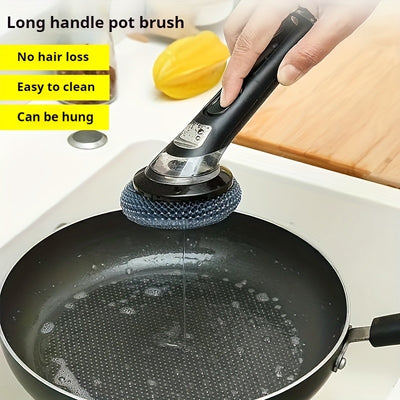 1pc Pot Brush with Handle, Cleaning Brush with Soap Dispenser, Non-Electric Plastic Kitchen Brush for Pans, And Bowls, Easy-To-Clean Steel Wool Brush for Non-Stick Pans And Stove Sink Decontamination