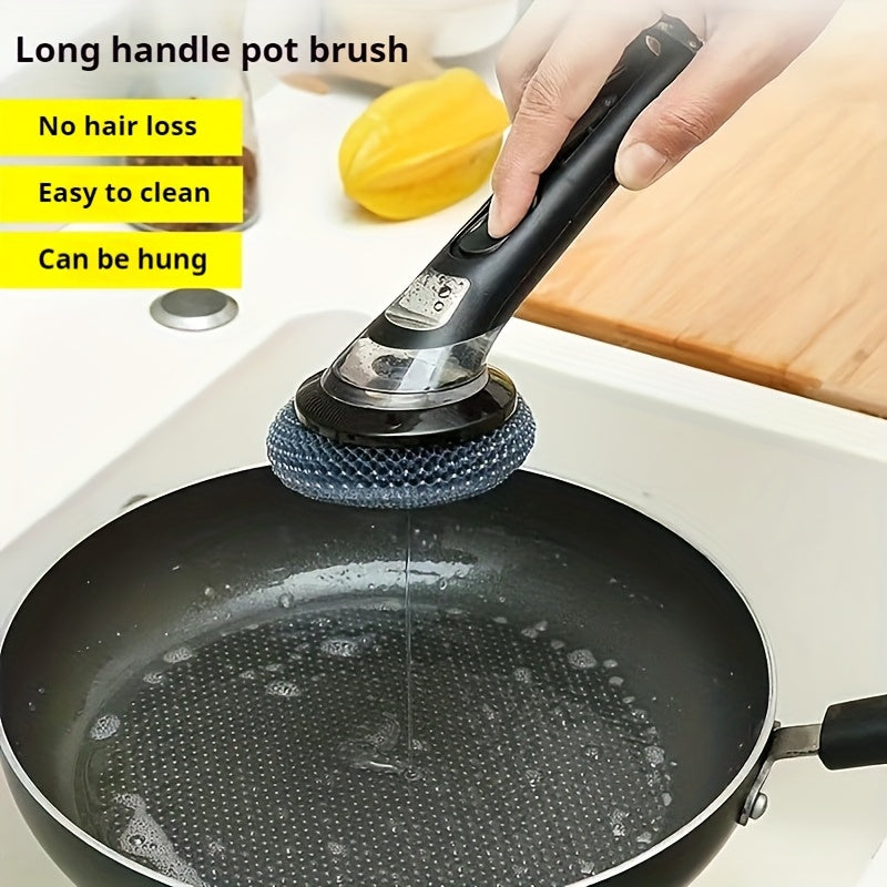 1pc Pot Brush with Handle, Cleaning Brush with Soap Dispenser, Non-Electric Plastic Kitchen Brush for Pans, And Bowls, Easy-To-Clean Steel Wool Brush for Non-Stick Pans And Stove Sink Decontamination