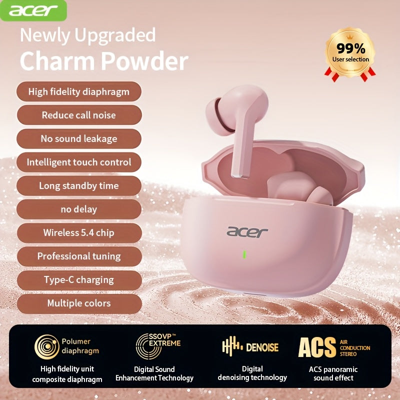 ACER OHR504 Wireless Headphone, Super Long Standby, Wireless Earphone Hi-Fi Stereo Sound, Smart Call Noise Cancellation, Gaming Mode Low Latency,  Comfortable Fit for Travel, Sports, Work, Study, Game, Multi-Device, Ideal Chr