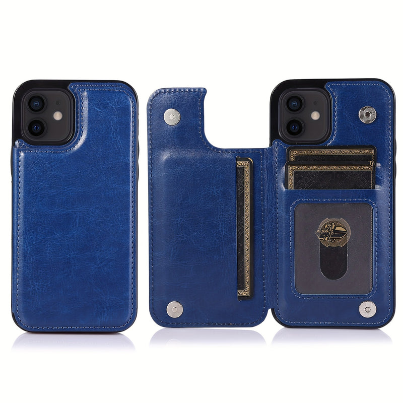 جراب iPhone قابل للطي من الجلد الصناعي عالي الجودة مع فتحات للبطاقات وحامل مقاوم للصدمات متوافق مع موديلات مختلفة بما في ذلك X XR XS Max 11 pro 12 pro 13 pro 14 15 16 SE 6 7 8 plus