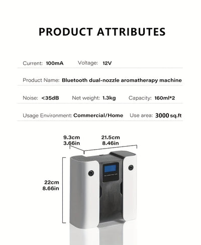 Waterless Essential Oil Diffuser for Home & Hotel, Spa, Office – Max 3000 sq ft Coverage, 2*160ml Capacity, Hotel Series Nebulizing Diffuser with Intelligent Aroma Air Dispersion, Wall-Mountable Design, Ultra-Quiet 35dB Whi