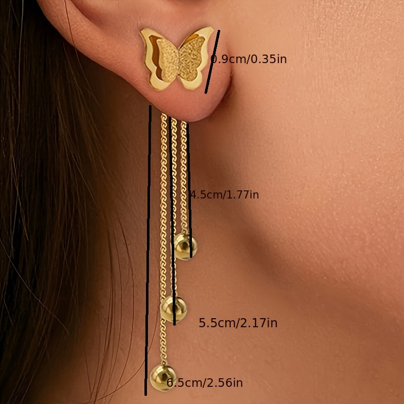 A Pair of Butterfly Tassel Earrings Made of Stainless Steel, Stylish And Classic, New for The Autumn And Winter Season.
