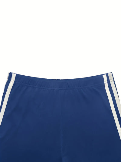 Women'S Casual Fashion Outdoor Sports Set, Double-Sided Striped Round Neck Short Sleeve Long Pants Two-Piece, Women'S Athletic Jogging