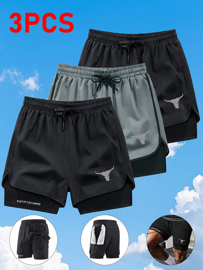 Zhiyu OBM 3pcs Men's Fitness Running Shorts, Elastic Waistband, Soft Lining, Towel Included, Perfect as a Gift