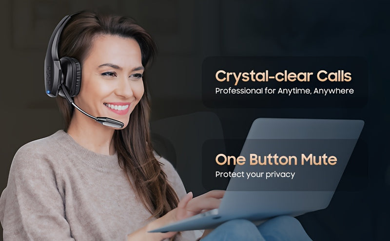 Trucker BT Headset, Wireless Headphone with Mic, Wireless Headset with Dual Noise Cancelling Microphone & Mute Button, 55Hrs Working Time PC Headset for Cell Phones, Computer, Truck Driver, Headphone Wireless, Wireless Headse