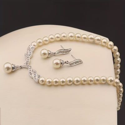 Luxury Glass Imitation Pearl Earrings and Necklace Set for Girls - Three-Piece Beige Jewelry Collection, Elegant Party Jewelry, Perfect for Girls' Accessories, For Teenager, For Teenager